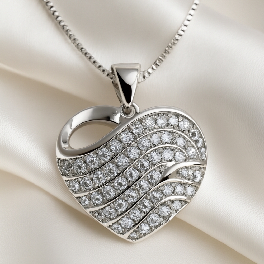 Swarovski Element Heart-Shaped Crystal Pendant Necklace, Sterling Silver Overlay
